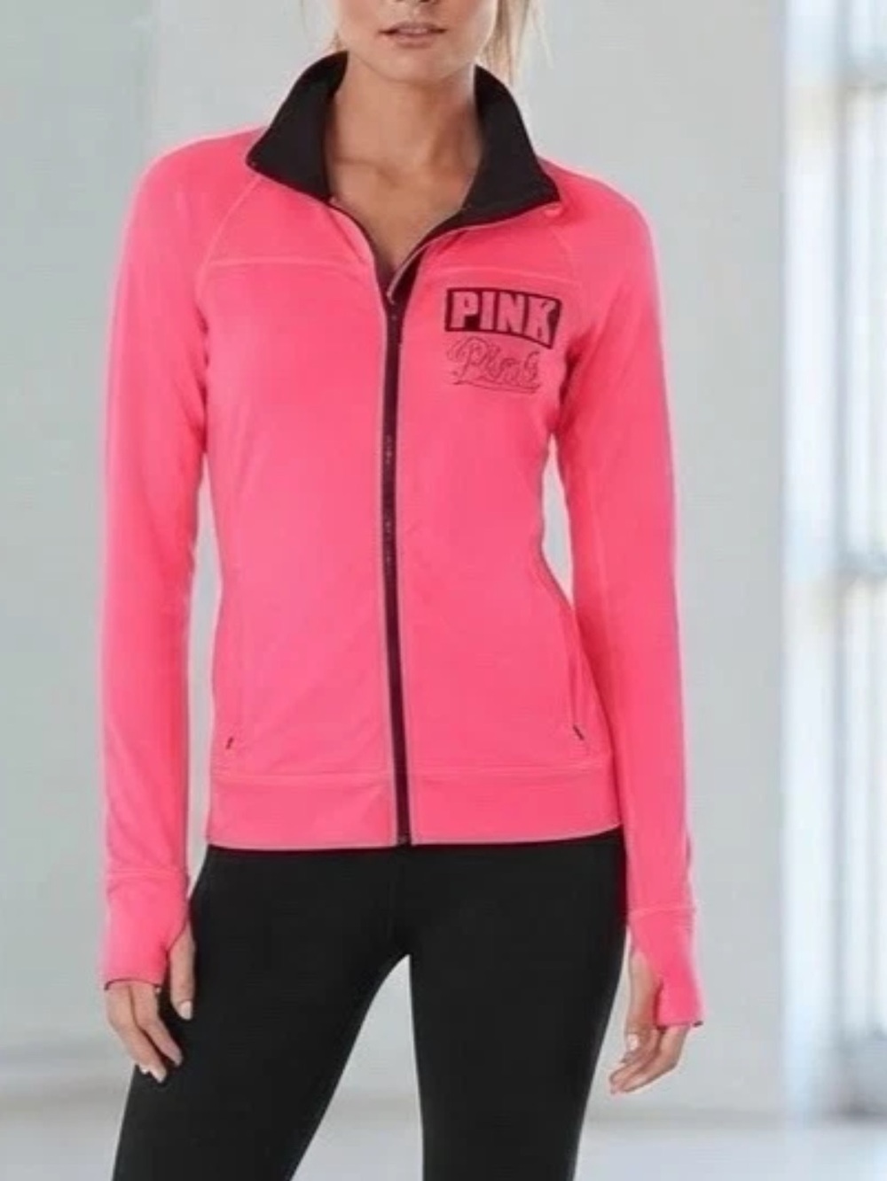 PINK Victoria's Secret Women's Hot Pink Zip-Up Athletic Jacket